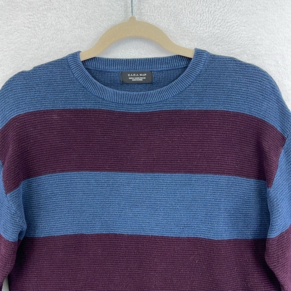Zara Man Pullover Sweater Sz S/M* Blue/Purple Crew Neck Striped Cotton Blend - Picture 4 of 10
